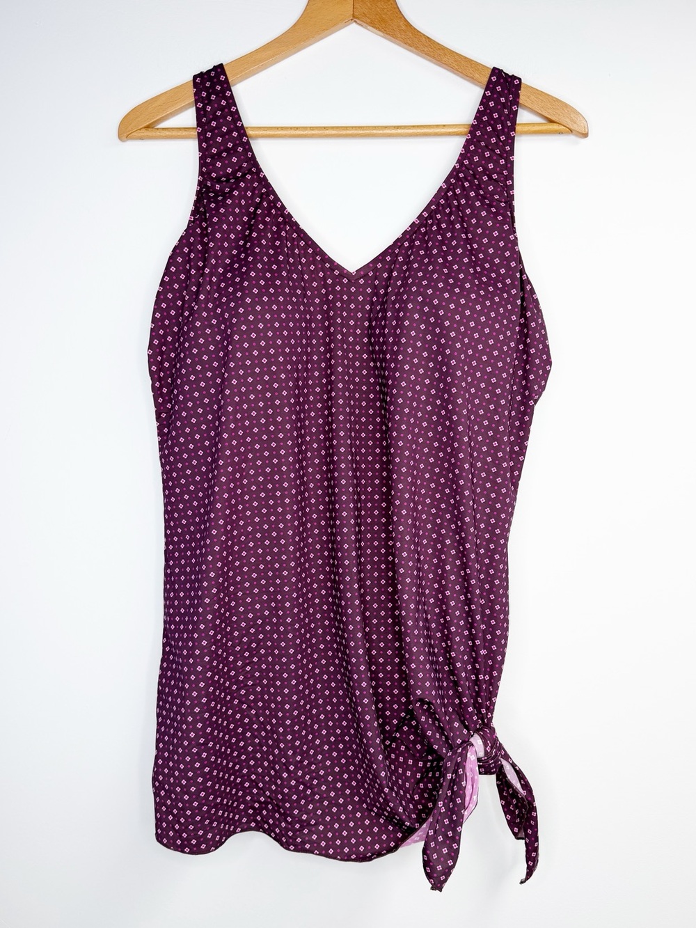 Lands' End Purple Asymmetrical Tie Swim Dress Modest Swimsuit Size 16